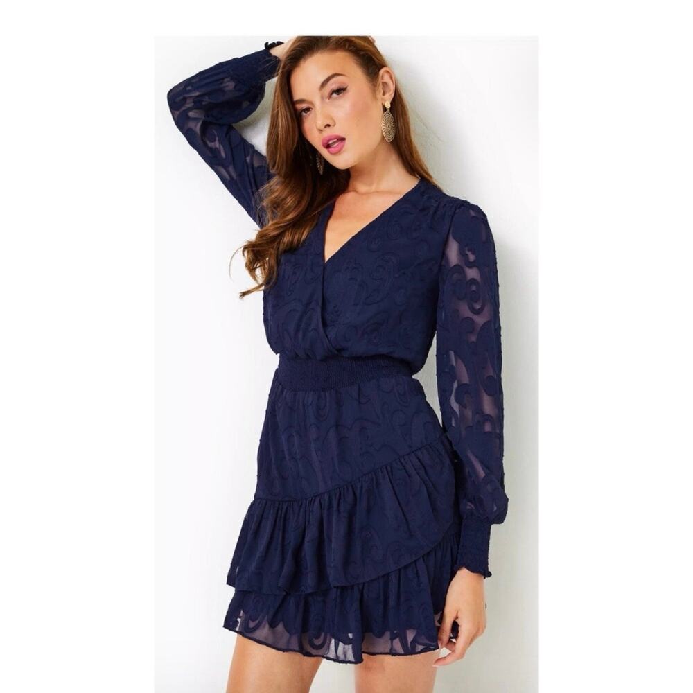 Lilly Pulitzer Sz 10 Christina True Navy Poly Crepe Swirl | NWT
